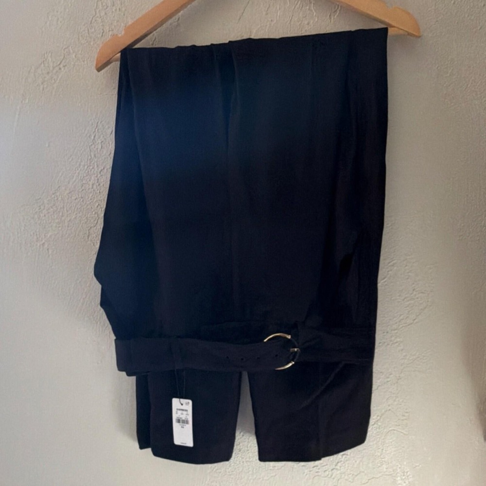 Express Editor 10R Relaxed Fit Mid Rise Black Belted Dress Pants Women Solid